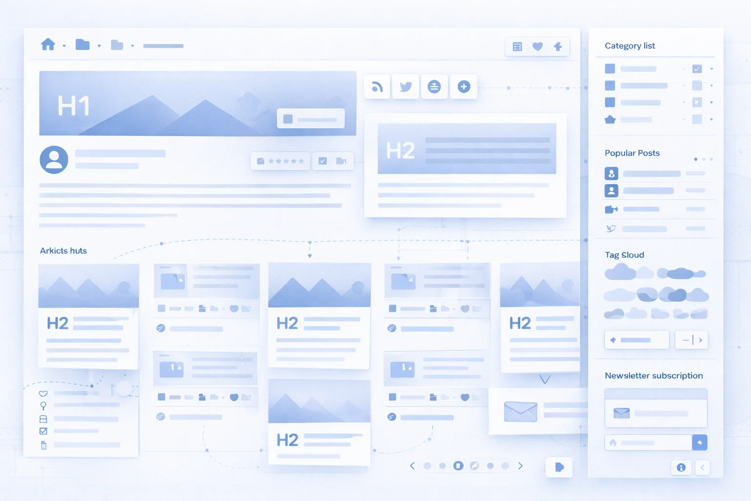 Blog mimarisi - kategori yapısı, yazı sayfası, internal linking, SEO optimizasyonu gösterimi
