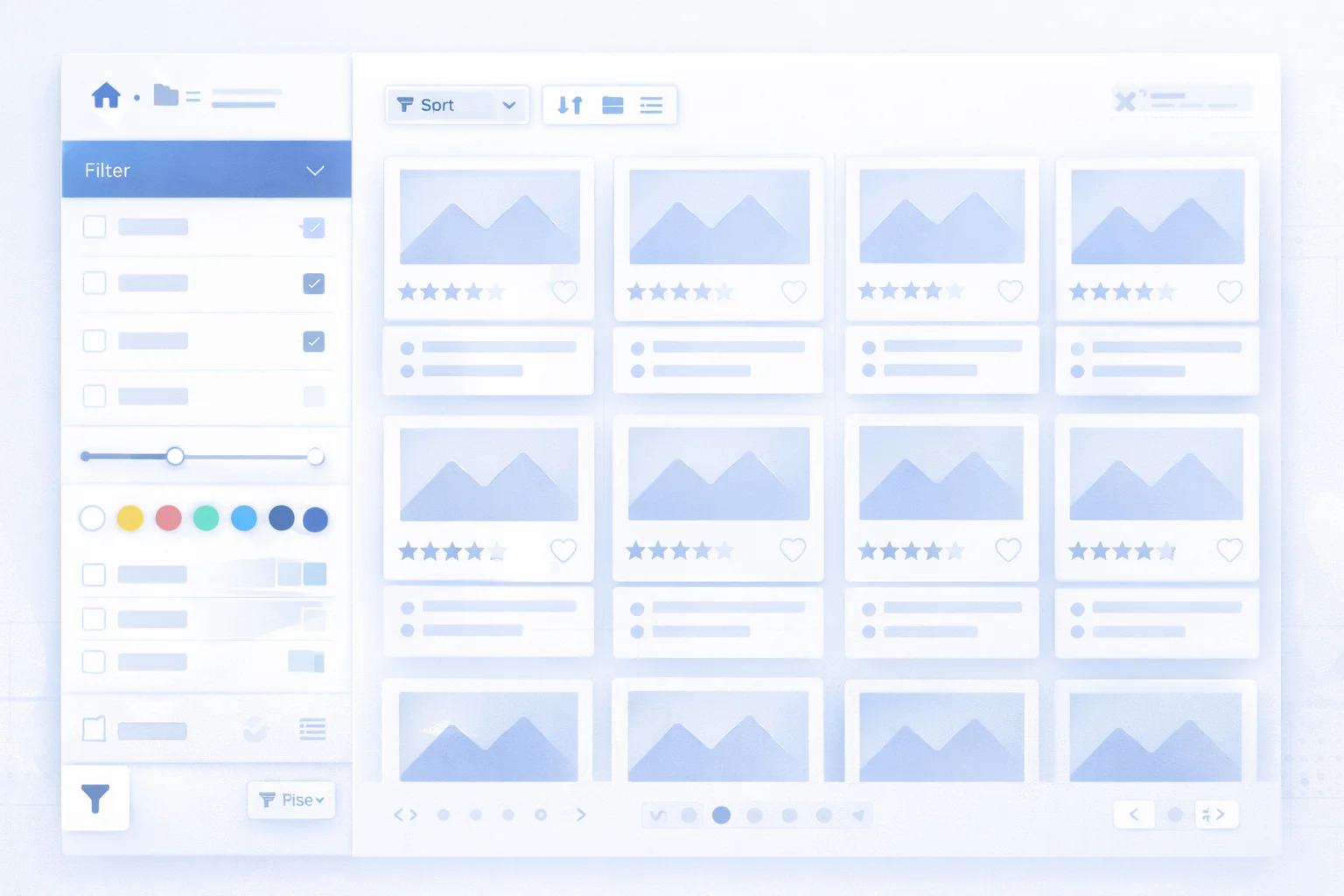 Kategori sayfası - ürün listesi, filtreler, sıralama, sayfalama gösterimi